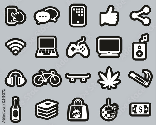 Teenager Icons White On Black Sticker Set Big