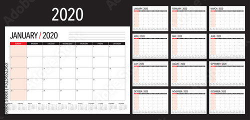 Year 2020 desk calendar vector illustration