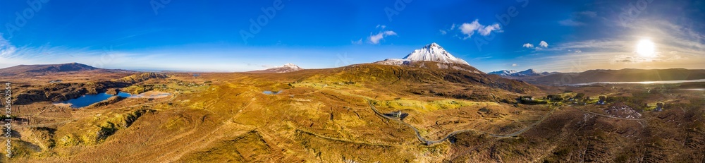 Aerial view of Mount Errigal, the highest mountain in Donegal, seen from North West - Ireland