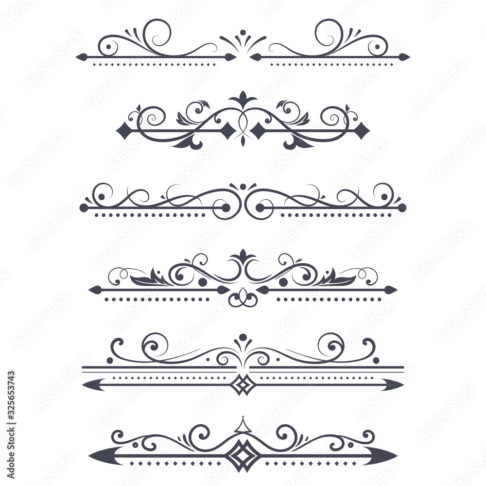 Vintage ornamental dividers. Typographic decorations isolated on white background