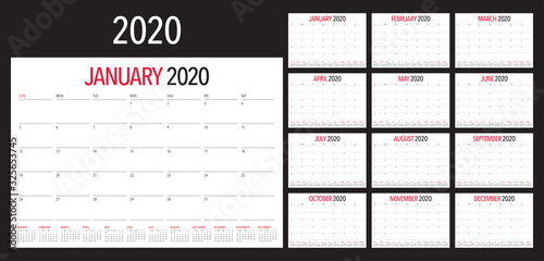 Year 2020 desk calendar vector illustration