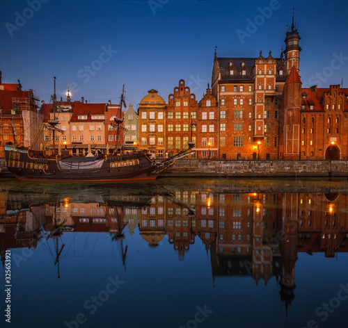 view of the river Motława and crane in Gdansk