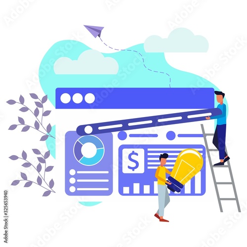 vector illustration. business cooperation meeting, design the composition of market analysis creative solutions. professional development of entrepreneurs