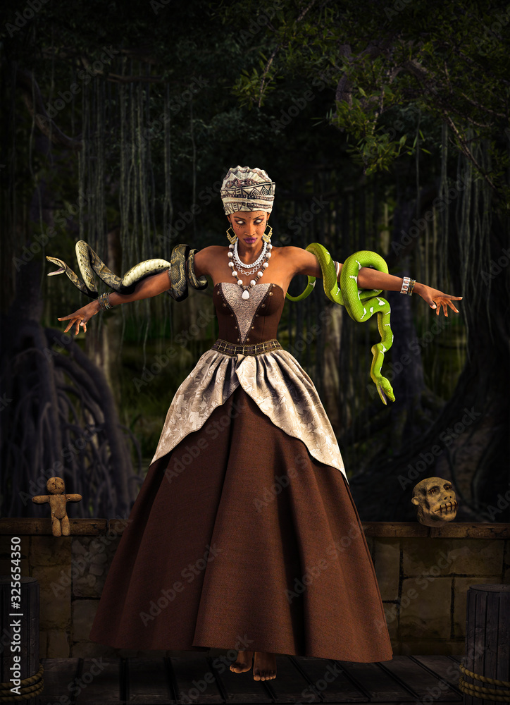 Voodoo Queen Priestess in Trance with Snakes Stock Illustration | Adobe  Stock