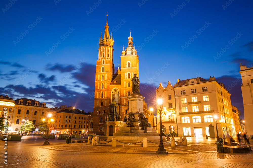 view of the beautiful Krakow old town in the evening