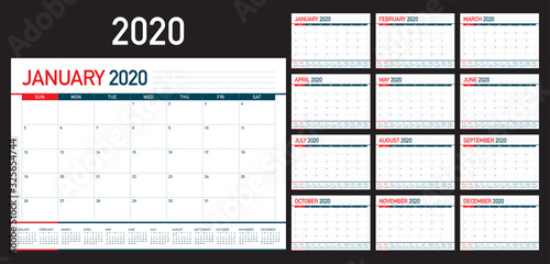 Year 2020 desk calendar vector illustration