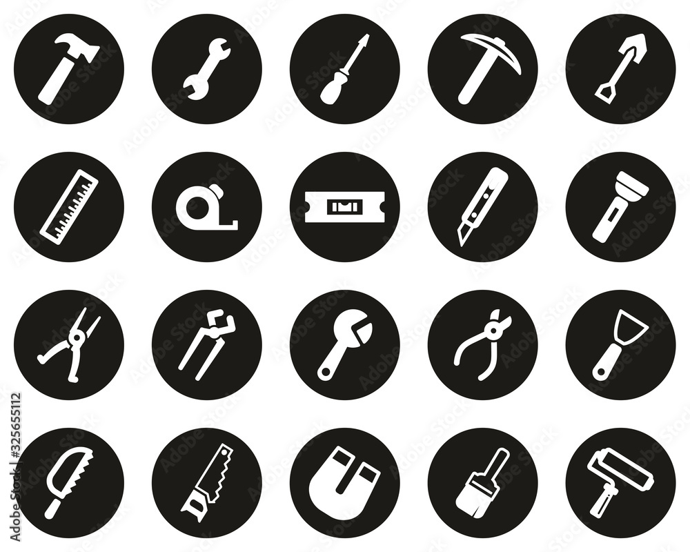 Tools Icons White On Black Flat Design Circle Set Big Tools Icons White On Black Flat Design Circle Set Big