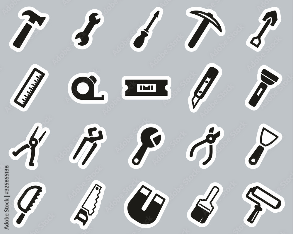 Tools Icons Black & White Sticker Set Big Tools Icons Black & White Sticker Set Big