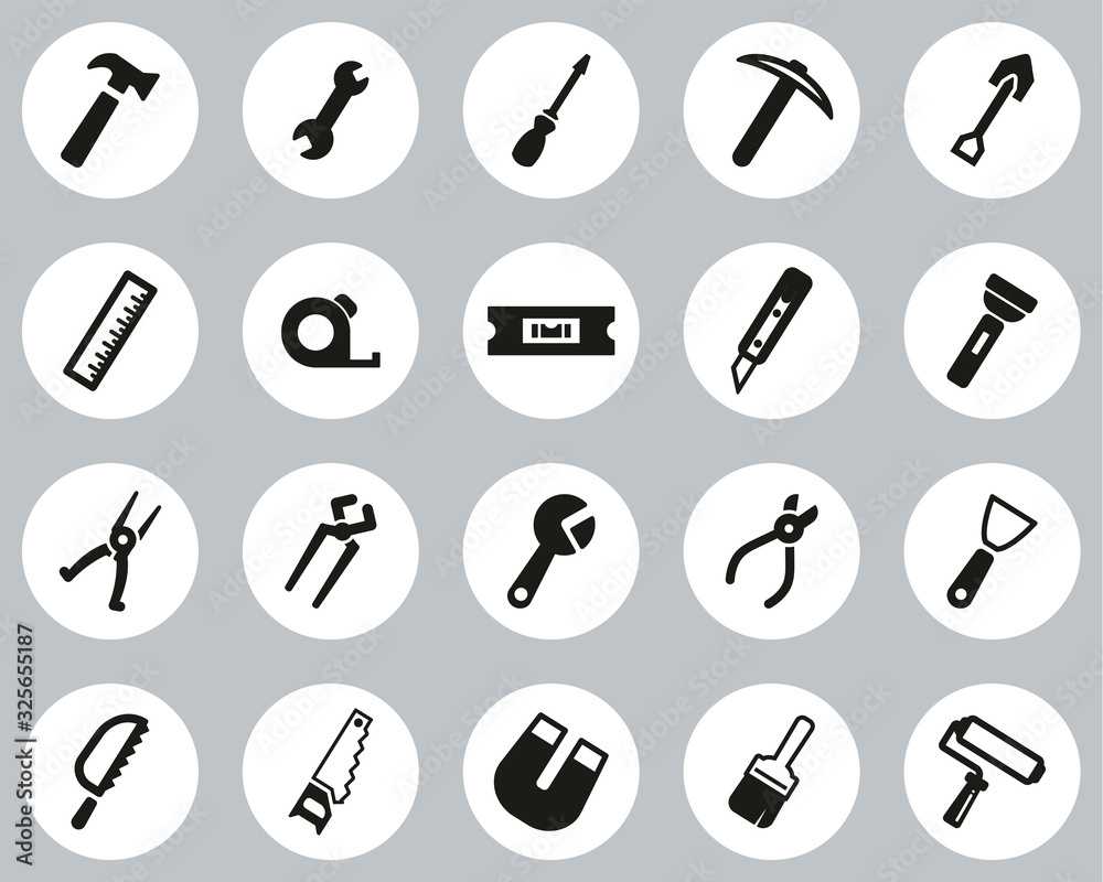 Tools Icons Black & White Flat Design Circle Set Big Tools Icons Black & White Flat Design Circle Set Big