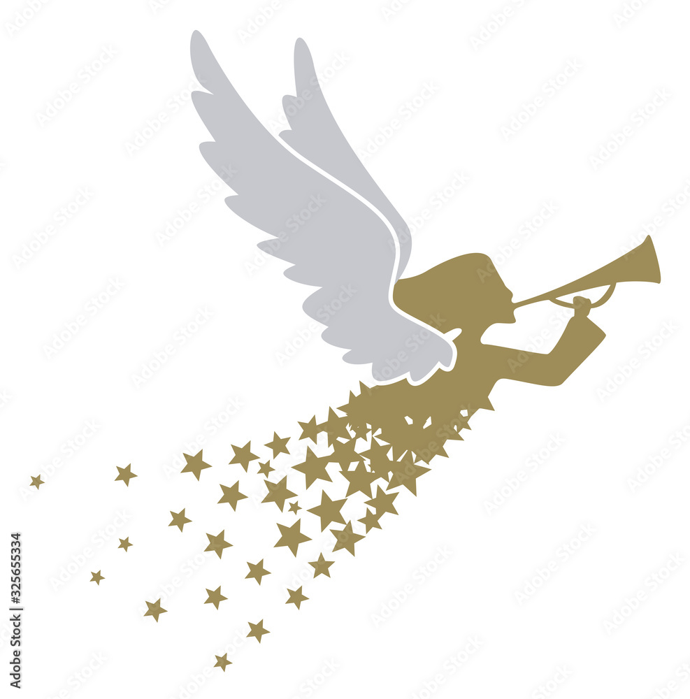 a gold colored angel with a trumpet and a dress of stars a gold colored angel with a trumpet and a dress of stars