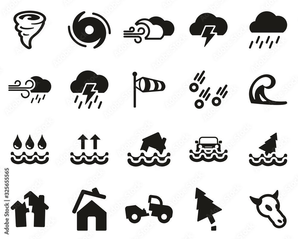 Tornado Or Hurricane Icons Black & White Set Big