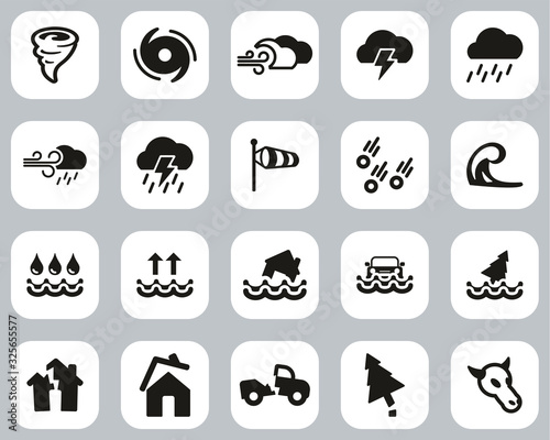 Tornado Or Hurricane Icons Black & White Flat Design Set Big