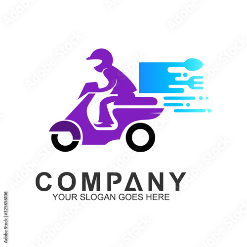  Courier logo riding a scooter, delivery service vector