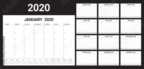Year 2020 desk calendar vector illustration