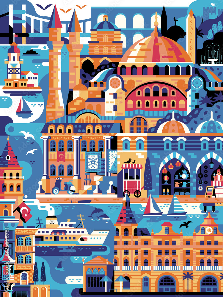 Istanbul inspired Turkey Travel Vertical Vintage Poster