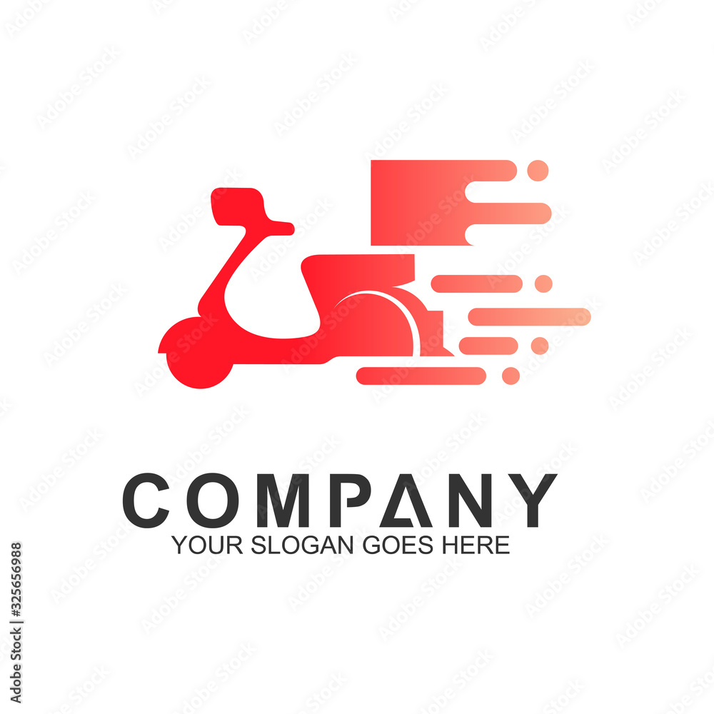 scooter logo with fast motion line in flat style and red color, delivery service vector scooter logo with fast motion line in flat style and red color, delivery service vector