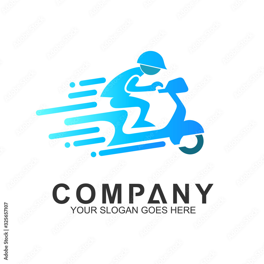 fast scooter logo in flat style and blue color, delivery service vector fast scooter logo in flat style and blue color, delivery service vector