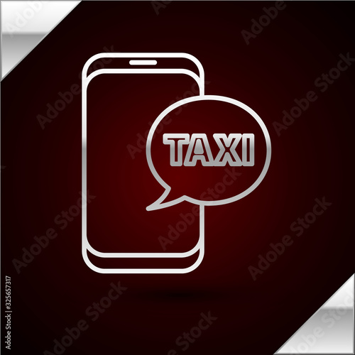 Silver line Taxi call telephone service icon isolated on dark red background. Taxi for smartphone. Vector Illustration