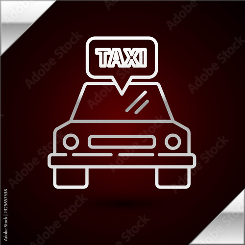 Silver line Taxi car icon isolated on dark red background. Vector Illustration