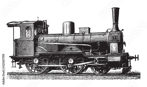 Old locomotive / vintage illustration from Brockhaus Konversations-Lexikon 1908 photo