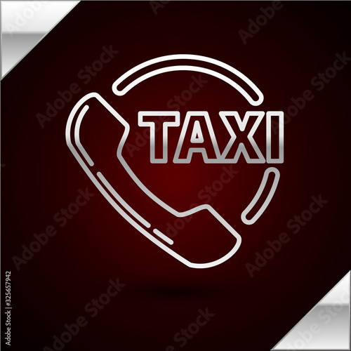 Silver line Taxi call telephone service icon isolated on dark red background. Taxi for smartphone. Vector Illustration
