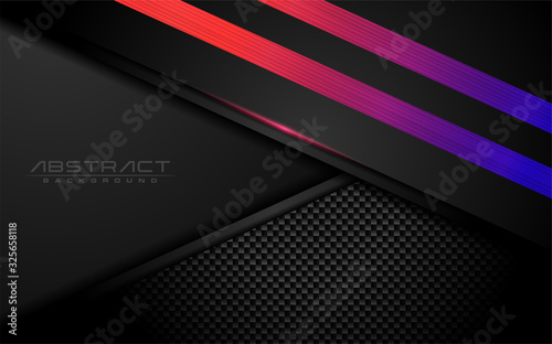 Dark black carbon with modern shinny gradient lines in 3d abstract style background.