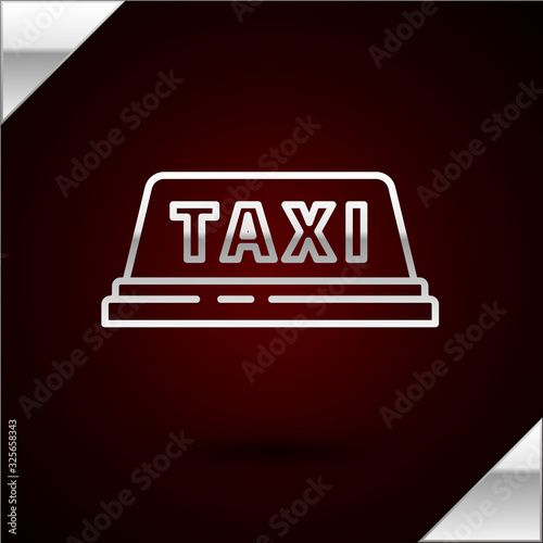 Silver line Taxi car roof icon isolated on dark red background. Vector Illustration