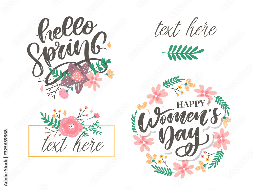 Hello Spring - Hand drawn inspiration quote. Vector typography design element. Spring lettering poster. Good for t-shirts, prints, cards, banners. Hello Spring - Hand drawn inspiration quote. Vector typography design element. Spring lettering poster. Good for t-shirts, prints, cards, banners.