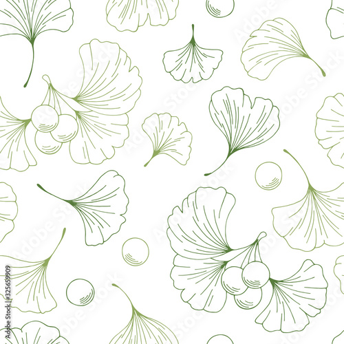 Ginkgo biloba plant graphic color seamless pattern background sketch illustration vector