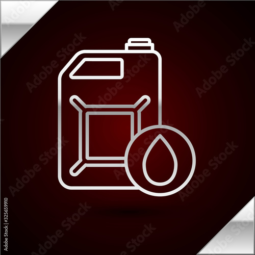 Silver line Plastic canister for motor machine oil icon isolated on dark red background. Oil gallon. Oil change service and repair. Vector Illustration