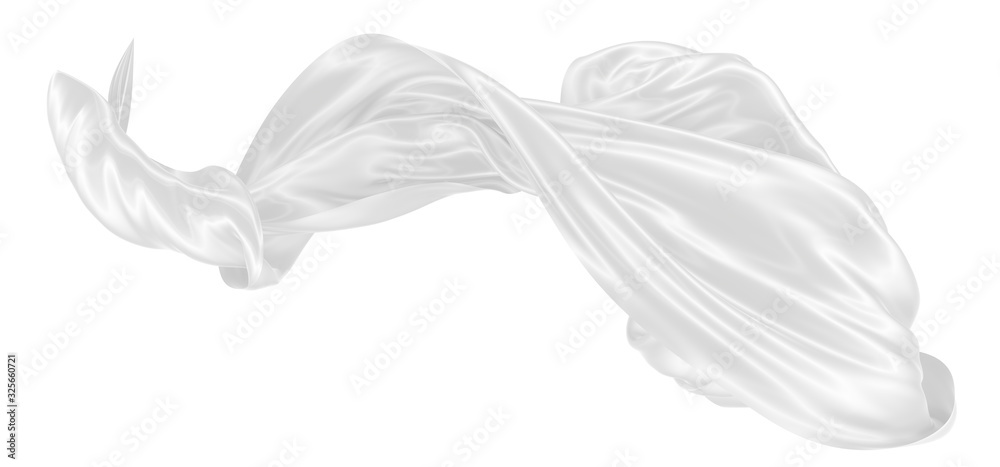 Beautiful flowing fabric of white wavy silk or satin. 3d rendering image. Beautiful flowing fabric of white wavy silk or satin. 3d rendering image.