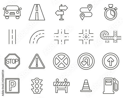 Traffic Icons Black & White Thin Line Set Big