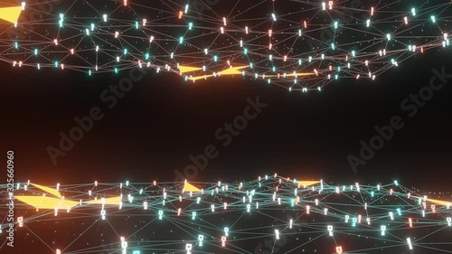 Abstract line lighting frame structure pattern wireframe polygon futuristic particle Key icon 3D rendering, Privacy and security digital technology background seamless looping animation 4K, copy space