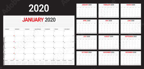Year 2020 desk calendar vector illustration