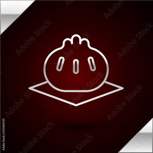 Silver line Khinkali on cutting board icon isolated on dark red background. Traditional georgian dumpling. Vector Illustration