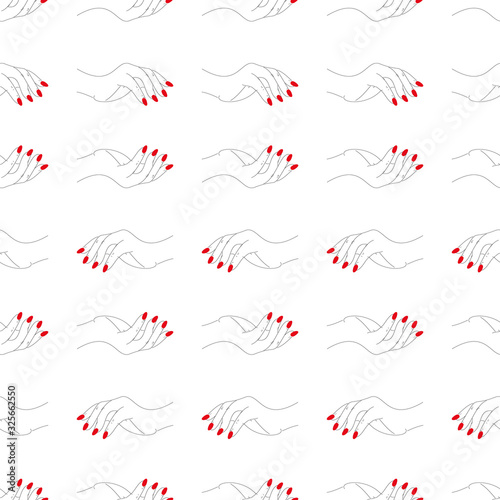 Vector hands with red nails seamless pattern print background photo