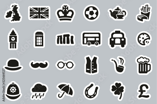 United Kingdom Country & Culture Icons Black & White Sticker Set Big