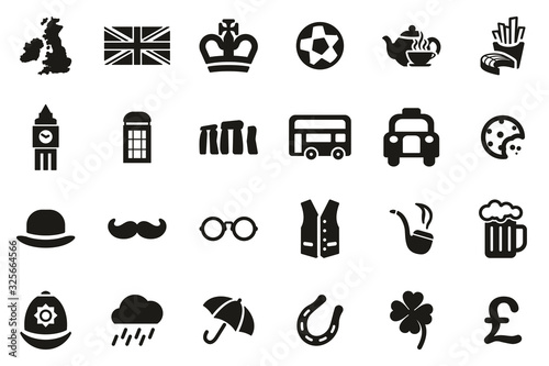 United Kingdom Country & Culture Icons Black & White Set Big