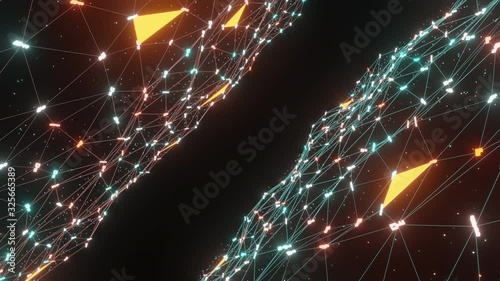 Abstract line lighting frame structure pattern wireframe polygon futuristic particle Key icon 3D rendering, Privacy and security digital technology on black background animation 4K, copy space