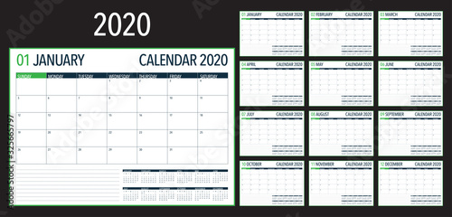 Year 2020 desk calendar vector illustration