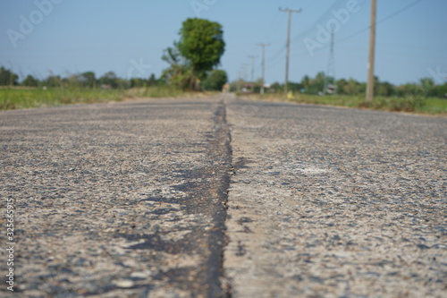 Country road Beside the road is a rice field.