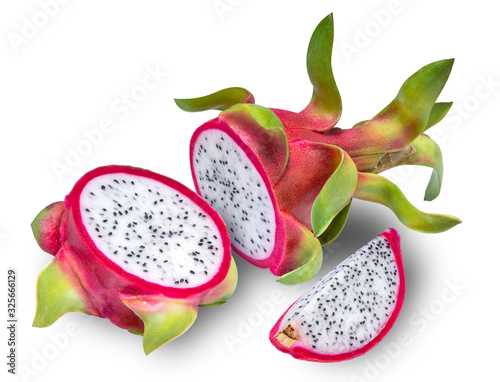 Dragon fruit or Pitahaya isolated on white background. Dragon fruit on white With clipping path.