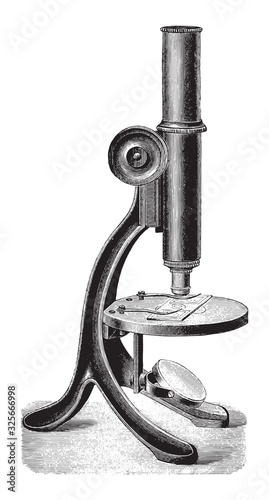 Old microscope / vintage illustration from Brockhaus Konversations-Lexikon 1908