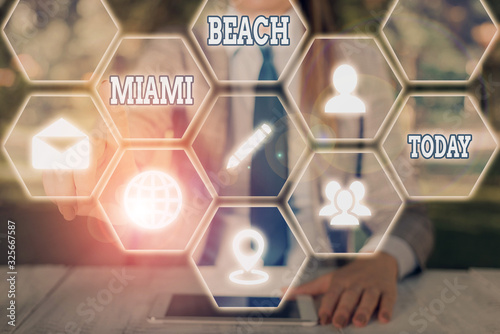 Word writing text Miami Beach. Business photo showcasing the coastal resort city in MiamiDade County of Florida photo