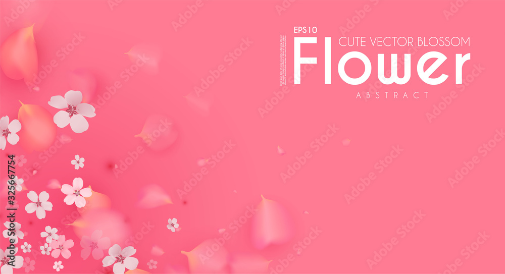 Flowes and Petals. Realistic 3D background. Pink cherry blossom design. Spring time.