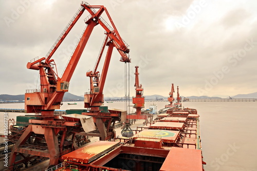 Photography Cargo terminal for unloading grain cargo by shore cranes