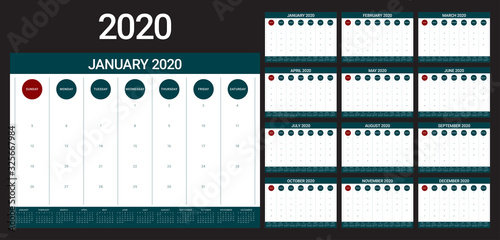 Year 2020 desk calendar vector illustration