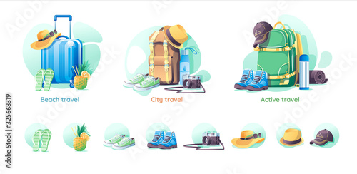 Travel set objects isolated vector illustration