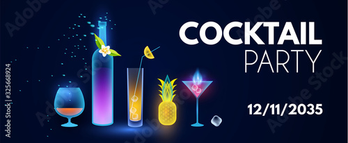 Cocktail party shining poster template. Exotic night club flyer.