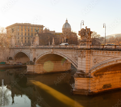 Vitorio Emanuele II bridge at sunset, Rome photo